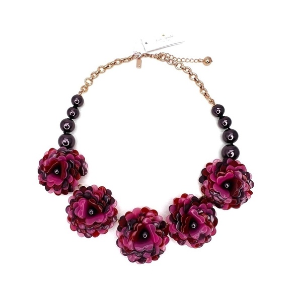 Kate Spade Statement Necklace Rosy Outlook Flowers Pink Purple Rose Gold New NWT - Picture 1 of 8